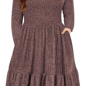 Brown Long Sleeve Sweater Style Dress